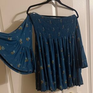 Free People Teal Floral Blouse